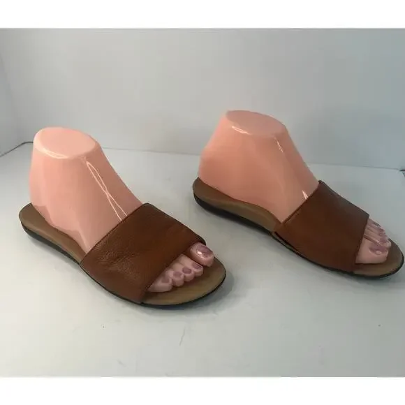 Vionic Val Slides Brown Leather Slip On Open Toe Comfort Flip Flop Sandal Sz‎ 6 - Picture 2 of 12